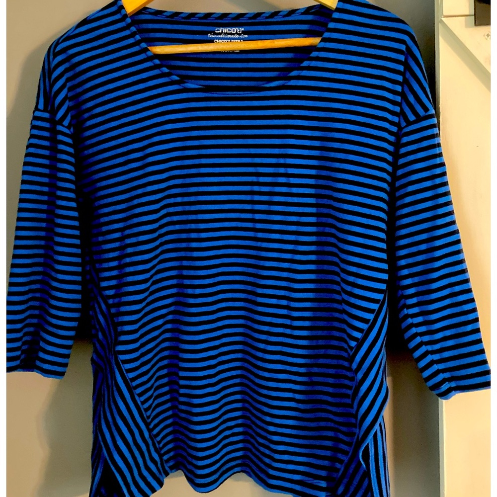 Chico’s Blue and black striped ladies shirt